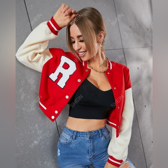 Shein Women’s Crop Varsity Baseball Bomber Jacket Vintage Y2k Streetwear Size L - Picture 3 of 16